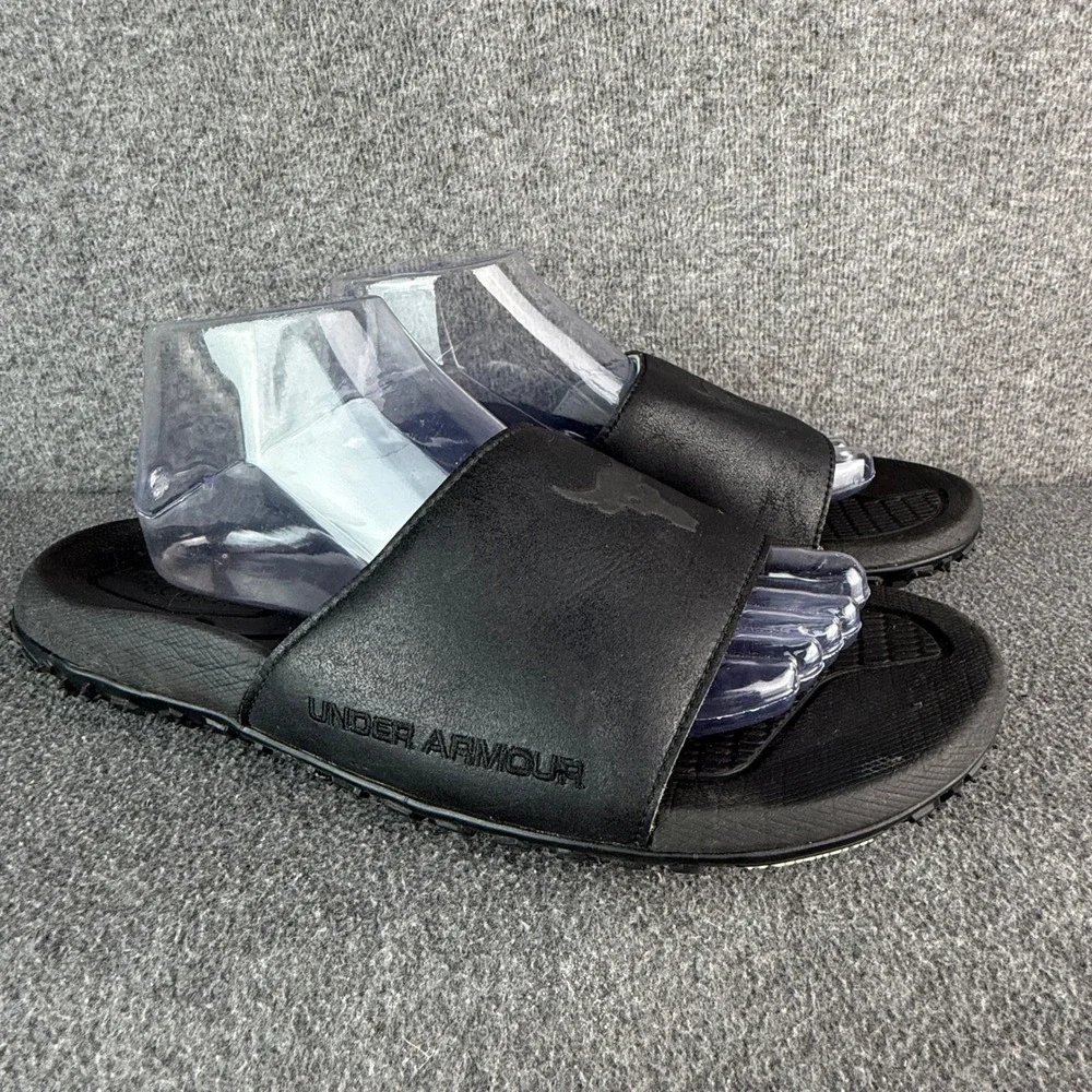 Under Armour Project Rock Slides Black Leather Michelin Sole Sandals 3023762-001